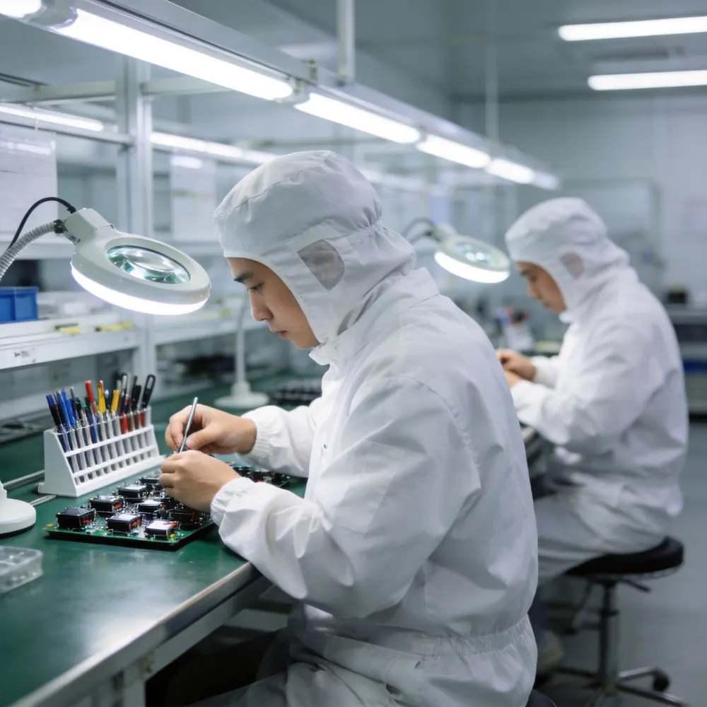 Workers assembling consumer electronic devices
